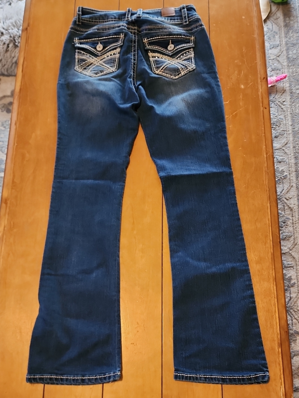 Dark Blue Women's Bootcut Jeans with Contrast Stitching